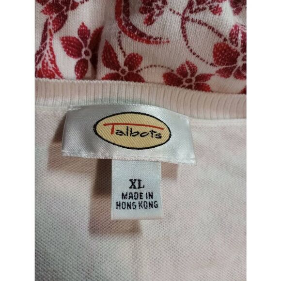 Talbots Sweater Ladies Extra Large Red White Floral Silk Blend VNeck Light Weigh - Picture 4 of 7